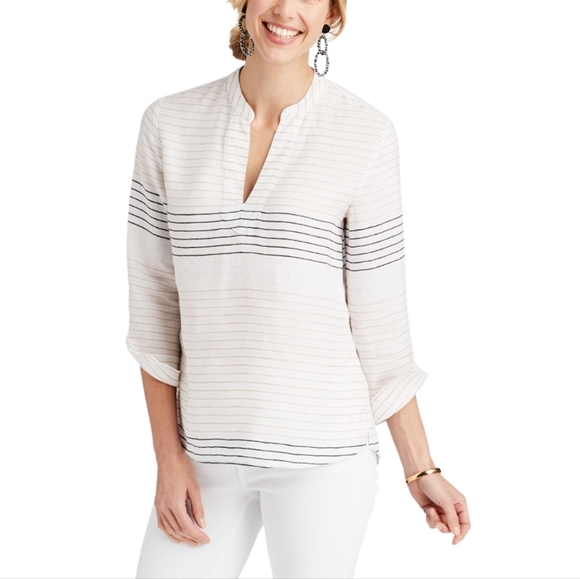Vineyard Vines Stripe Savannah linen Popover Relaxed V Neck Striped PreppyTop XL - Picture 1 of 12